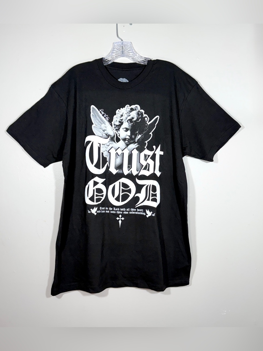Ring of Fire Trust God Angel Graphic T-Shirt Black streetwear Cherub